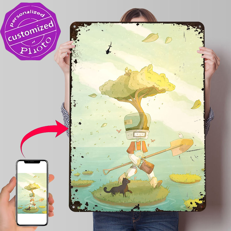 Bonsai Garden Art - Pôster Robô Jardineiro Bonsai Retrô, Placas