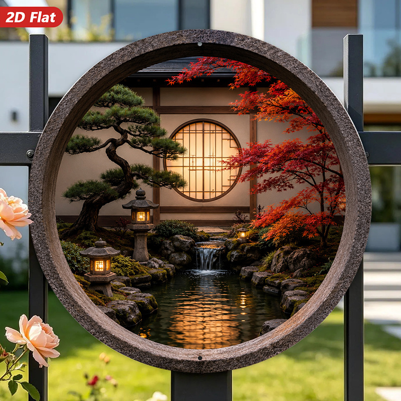 Bonsai Garden Art - Placa de Metal Redonda 2D, 1